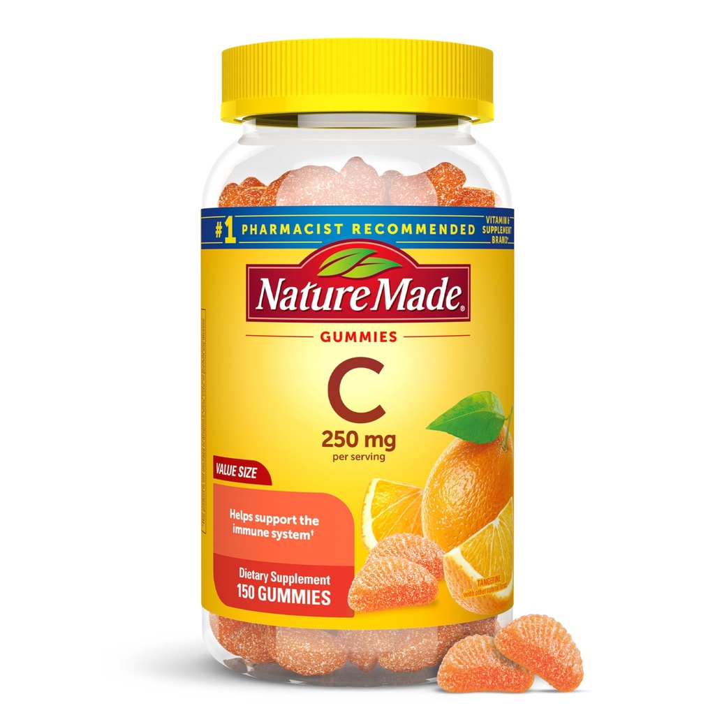 Nature faite vitamine C 250 mg par portion, supplément alimentaire pour le soutien immunitaire, gommes de vitamine C pour adultes, 150 gommes, 75 jours d'approvisionnement
