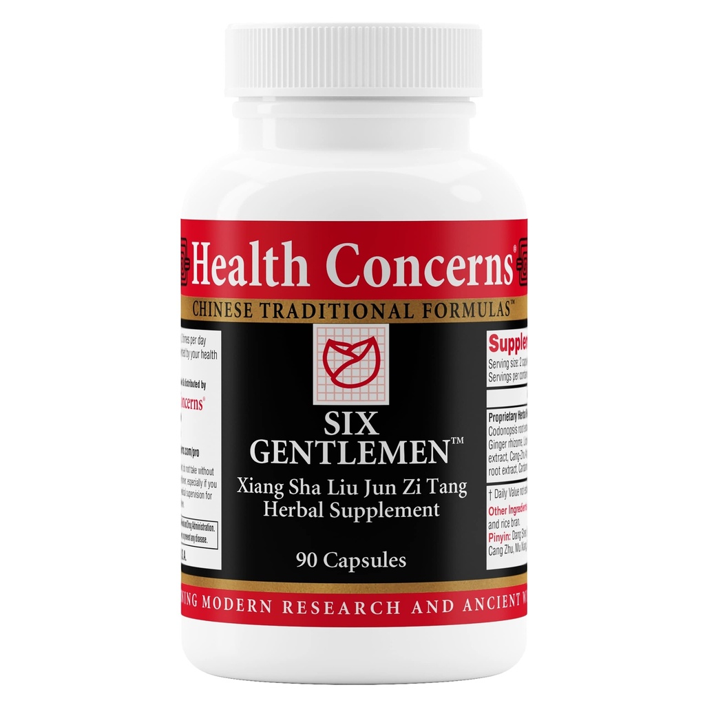 Préoccupations pour la santé Six Messieurs – Supplément de soutien pour la santé et le Qi – Racine de réglisse, Ginger et Formule de codonopsis – Bloating, Gas, Nausées – 90 Capsules – Médecine à base de plantes chinoises
