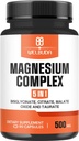 Supplément complexe de magnésium 5en1 avec 20% purifié - 500mg de bisglycinate de magnésium, citrate et plus pour les muscles, l'humeur de relaxation, la santé osseuse et plus - 90 Capsules