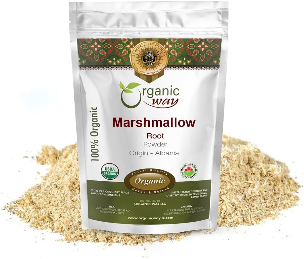 Bio Way Marshmallow Root Powder (Althaea Officinalis) - Herbal Tea (European Wild-Harvest) Organic & Kosher Certified (Organic & Kosher) Non OGM & sans gluten (USDA Certified) Origine - Albanie (1LBS / 16Oz.)
