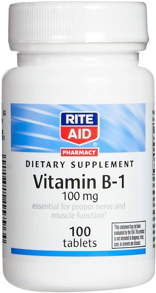 Rite Aid Vitamine B-1 (Thiamine), 100 mg - 100 Comprimés essentiels pour une bonne fonction nerveuse et musculaire