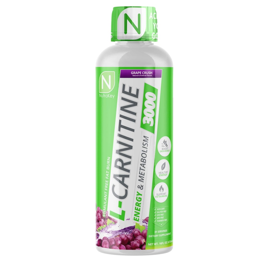 NutraKey L-Carnitine 3000mg, pas de sucre, sans gluten, tourner en carburant, (grape Crush) 31 portions