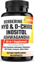 Myo-Inositol et D-Chiro Inositol Capsules avec Ashwagandha, Berberine, Cinnamon, Gymnema, Chasteberry, Thistle de lait, Mélone amère - 90 Capsules