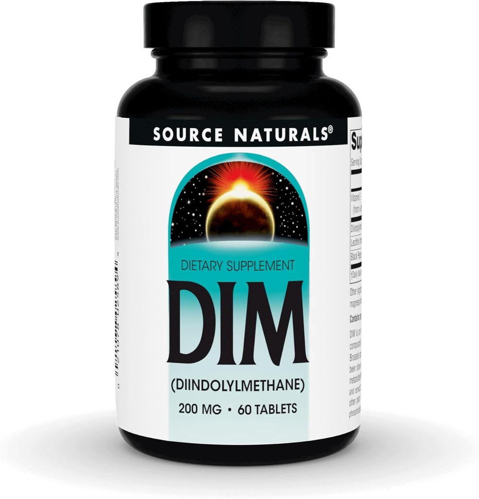 Source Naturals DIM, Diindolylméthane 200mg avec BioPerine, Vitamine E et plus - 60 comprimés