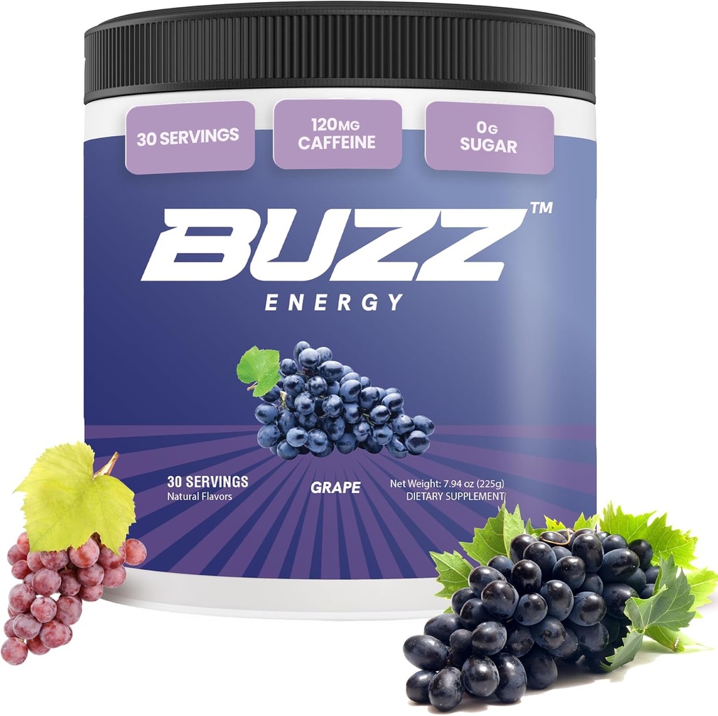 Buzz Energy Poudre de raisin boisson - Energy Boost Drink Mix - L'énergie sans sucre avec des antioxydants - Morning Kickstart et Sports Nutrition Endurance Produit