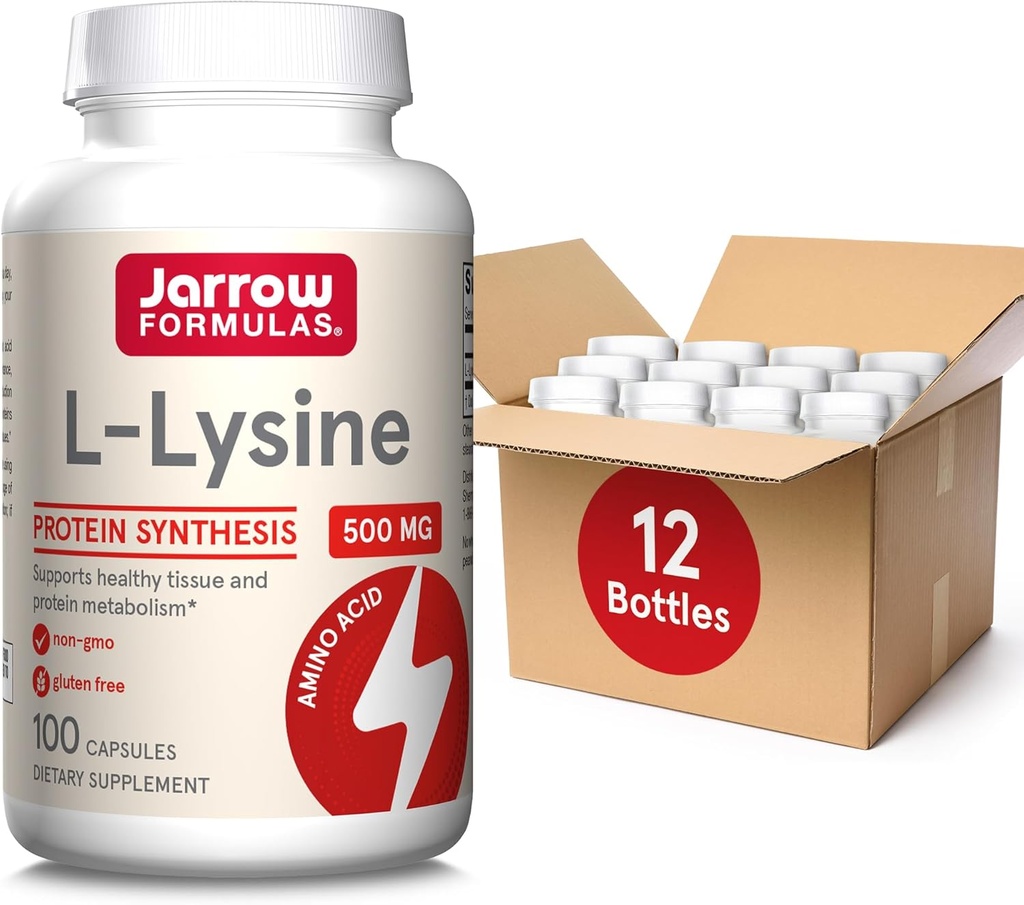 Formules de Jarrow L-Lysine 500 mg - 100 Capsules - Acides aminés essentiels pour le métabolisme des protéines - Supplément alimentaire - Jusqu'à 100 portions (paquet de 12)