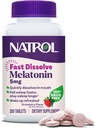 Natrol Melatonin 5mg Comprimés à dissolution rapide, Suppléments de soutien du sommeil pour adultes, Saveur de fraise, 200 comprimés, jusqu'à 200 jours d'approvisionnement