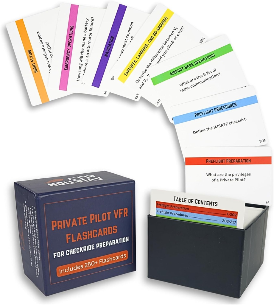 Cartes-éclair privées VFR Pilot pour Checkride et examen oral 260+ Cartes d'étude VFR couvrant les sujets de l'aviation de la FAA, espace aérien, météo, cartes, systèmes et plus d'informations Idéal pour les pilotes étudiants