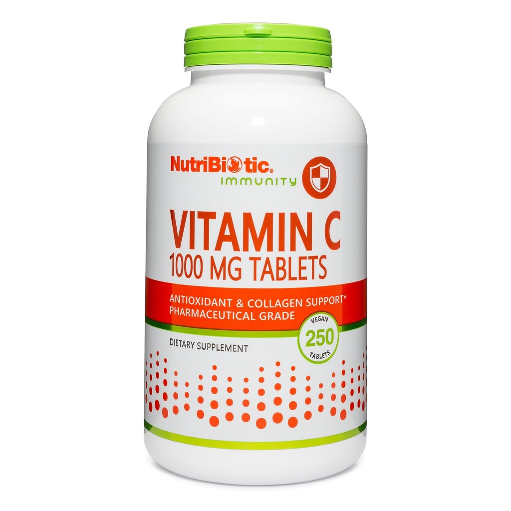 NutriBiotique - Vitamine C 1000 Mg, 250 Comprimés Comprimés d'Immune et de Collagène Antioxydants essentiels Supplément de soutien au collagène