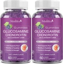 Mulittea Glucosamine Chondroitin Gummies - Supplément de soutien mixte extra-fort avec MSM & Elderberry pour le soutien immunitaire naturel articulaire, antioxydant pour adultes, hommes et femmes-sans sucre (2 pack)