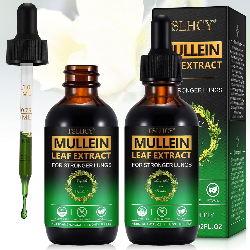 Gouttes d'extraits de feuilles de Mullein pour les poumons, 120ML Supplément de gouttes de feuilles de Mullein naturelles Nettoyer les poumons pour les immunitaires et les voies respiratoires