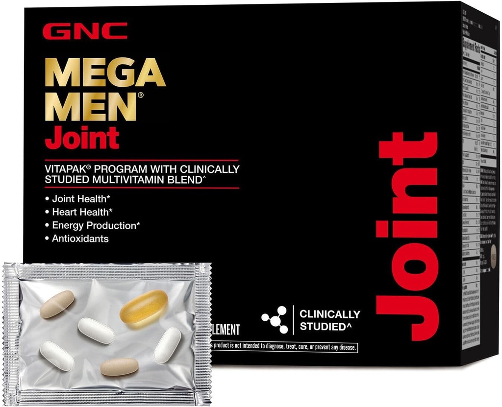 GNC Mega Men Joint Programme Vitapak, une nutrition complète pratique, 3 produits dans 1 paquet, Move Better, Comfort & Function, hommes Multivitamine, Glucosamine et Chondritine, 30 boîtes quotidiennes