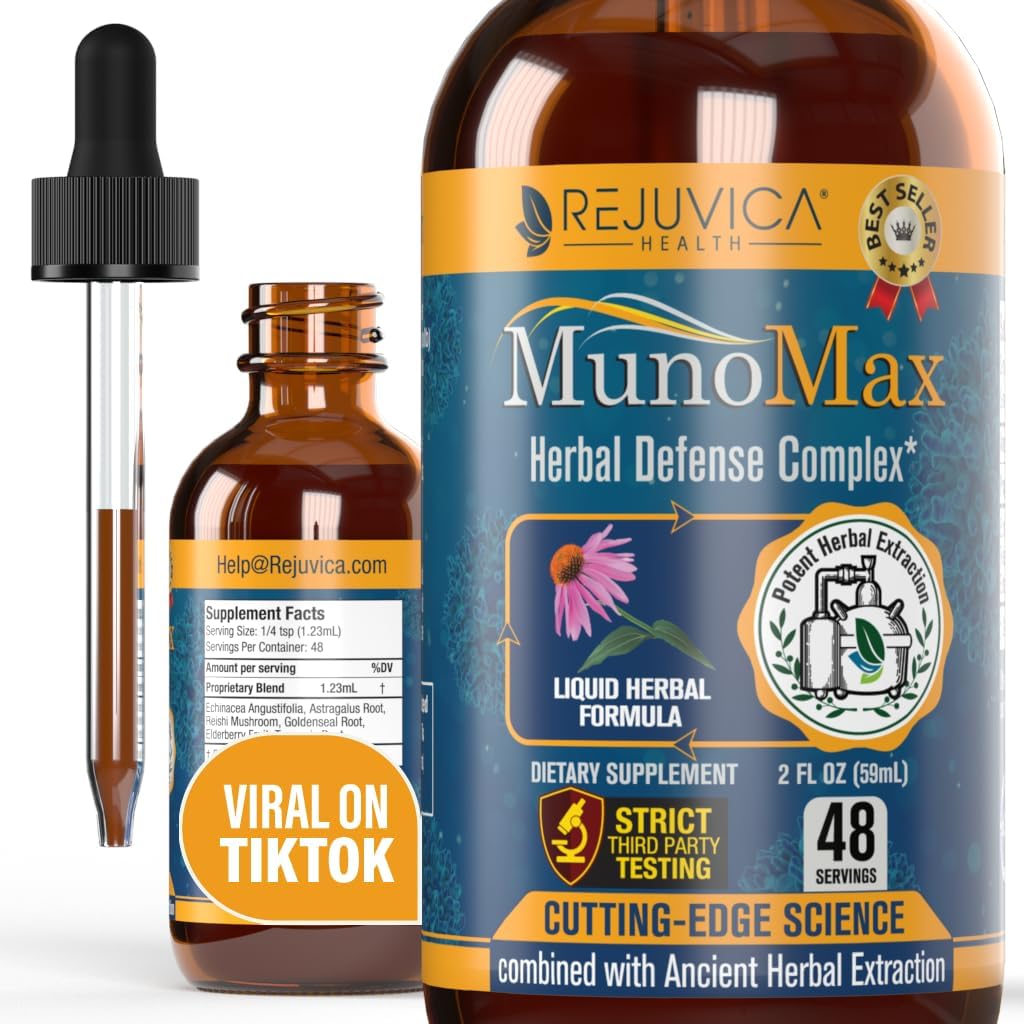 MunoMax - Supplément de support immunitaire avancé - Livraison liquide pour une meilleure absorption - Echinacea, Astragalus, Reishi, Goldenseal, Elderberry & More!