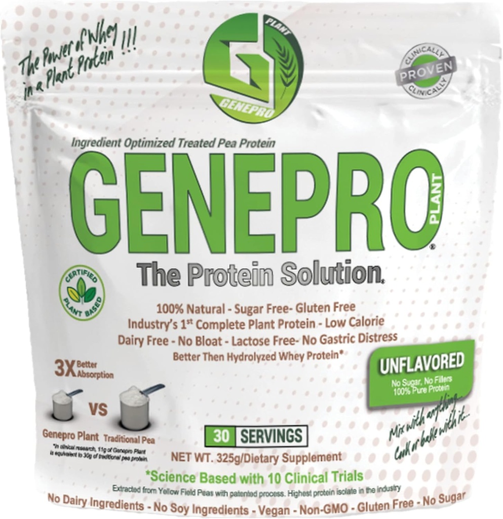 Genepro poudre de protéines végétales non aromatisées - sans lactose, sans gluten et sans OGM supplément de protéines de pois (30 portions)