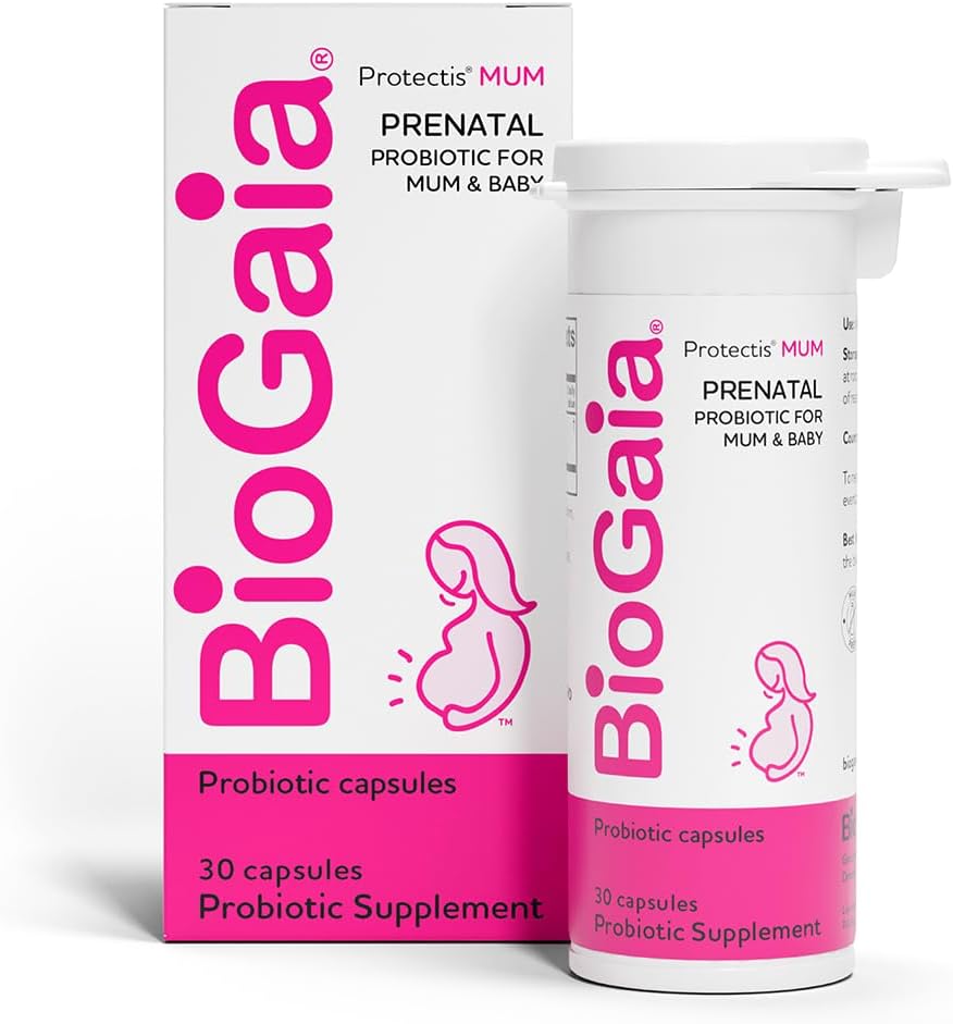 BioGaia Protectis Mum.Un probiotique prénatal.L'aide pour maman et bébé.L'aide au développement des systèmes digestifs et immunitaires de bébé.