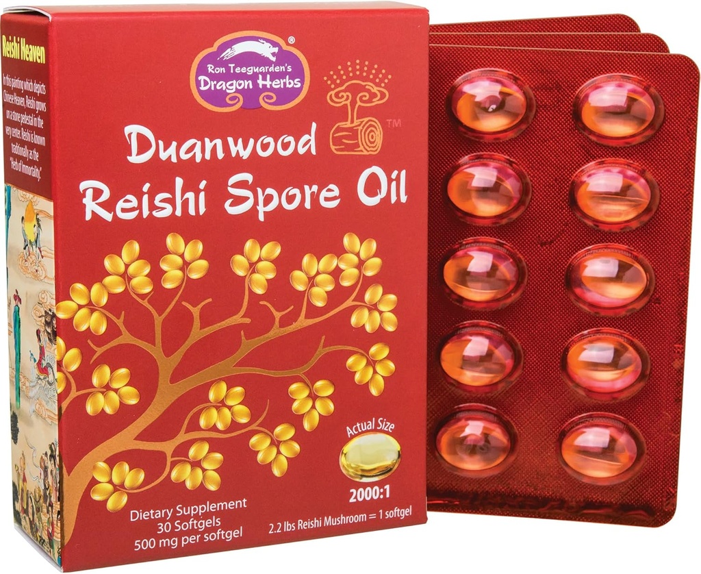 Dragon Herbs - Duanwood Reishi Spore Oil Softgel Capsules - 30 Softgels, 500 mg chacune