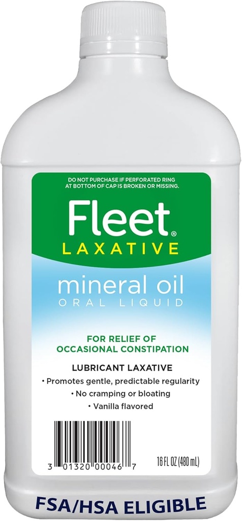 Huile minérale de la flotte, liquide laxatif oral, soulagement de la constipation pour les adultes, vanille aromatisée, 16 Fl Oz
