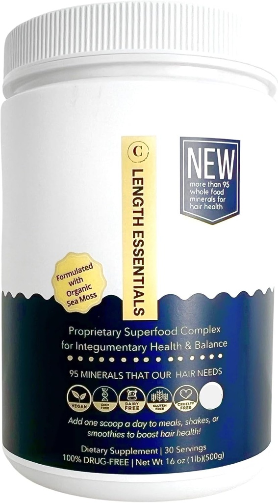 CRISAN Complete Hair Length Essentials Hair Strength Powder- Sea Moss & Adaptogen Supplement - Essential Blend of Complex Vital Adaptogen Superfoods for Hair Length and Strength