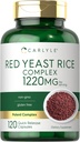 Carlyle Red Yeast Rice Complex , 1220mg , 120 Capsules , avec Policosanol , Supplément sans OGM et sans gluten
