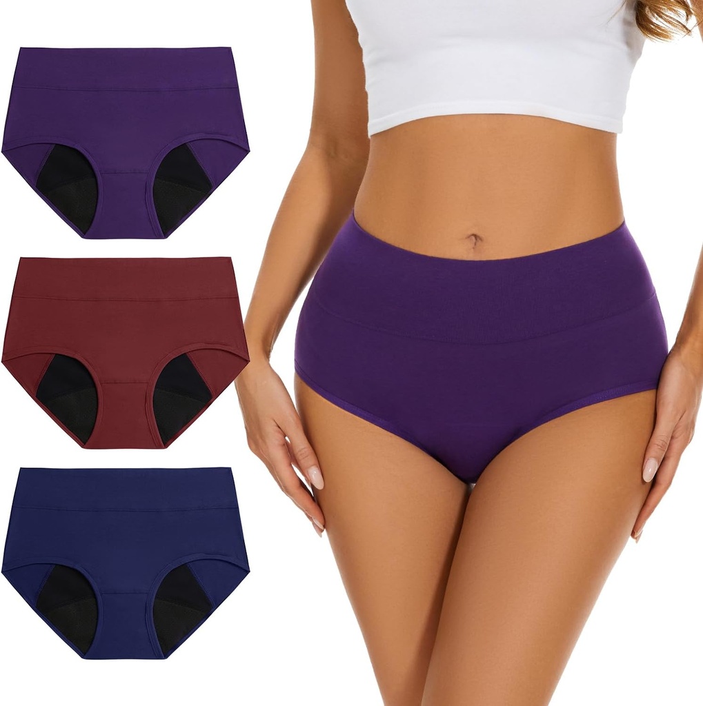 Incontinence Sous-vêtements pour femmes Haute Absorbence Période Pantalons Mesdames Protection contre les fuites Menstruelle Postpartum Contrôle Bladder Slips en coton lavable Multipack