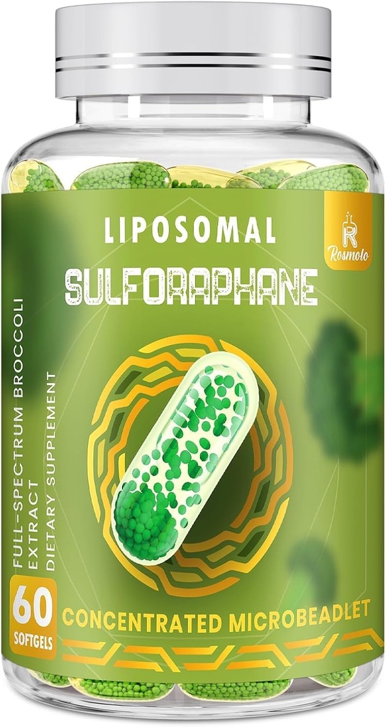 800 MG Sulforaphane liposomique, puissant double-livraison pour l'absorption maximale et la puissance, extrait de brocoli à plein spectre, antioxydant et supplément hépatique, 60 Softgels