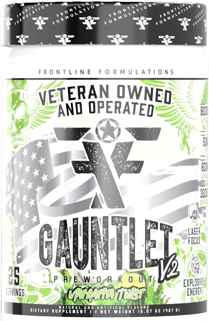 Gauntlet Pre-Workout Powder, Explosive Workouts, Laser Focus, Mid Stim, Amazing Flavor, Veteran Owned and Operated (25 Servings, Margarita Twist)