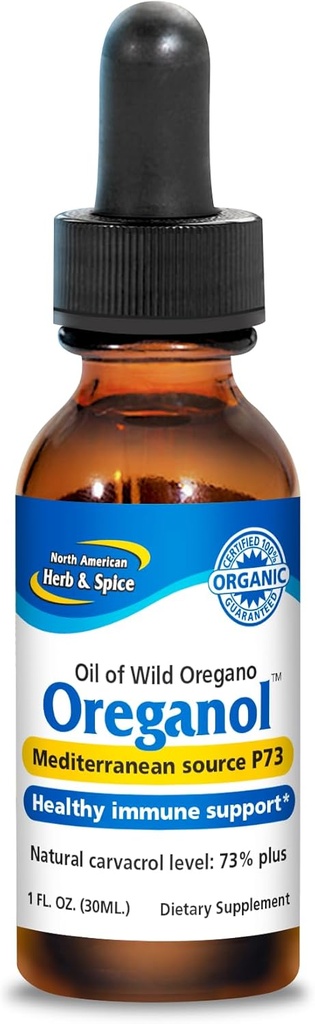NORTH AMERICAN HERB & SPICE Oréganol - 1 fl. oz. - Huile d'origan sauvage, biologique et non transformée - Méditerranée Source P73 - Non-OGM - 432 portions