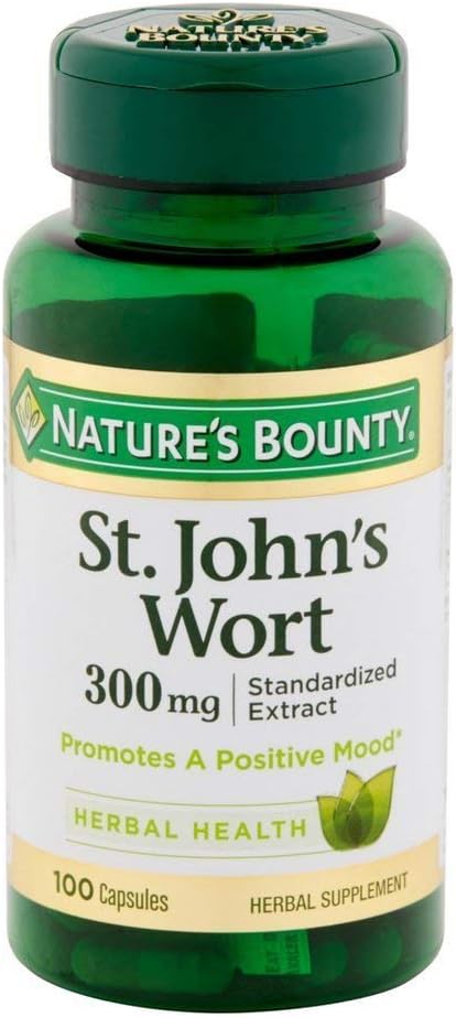 Nature's Bounty St. John's Wort Pills et Herbal Health Supplement, favorise une humeur positive, 300 mg Capsules, 100 Compte, Pack de 2