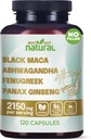 Pourquoi pas naturel 4-en-1 racine de maca noire biologique, Ashwagandha, Fenugreek, Panax Ginseng Capsules, Supplément pour les hommes et les femmes
