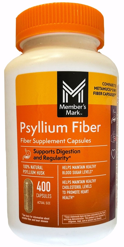 Member's Mark 100% naturel Psyllium Husk Fibre Capsules, santé digestive, 400 Compte (paquet de 1)