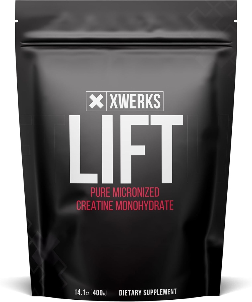 Xwerks Lift Poudre micronisée monohydratée de créatine, non aromatisée, 80 portions, 100% naturel, formule de 5000mg de créatine, supplément de gain de masse hautement soluble, préentraînement pour la récupération de la croissance musculaire