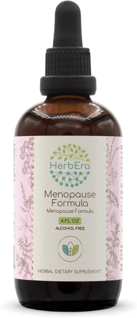 HerbEra Ménopause Formule B120 Teinture d'extrait sans alcool, gouttes liquides concentrées Berry de Vitex naturel, racine de réglisse, noyer, racine de Dong Quai, racine de Burdock, racine de Cohosh noir. 4 Fl Oz