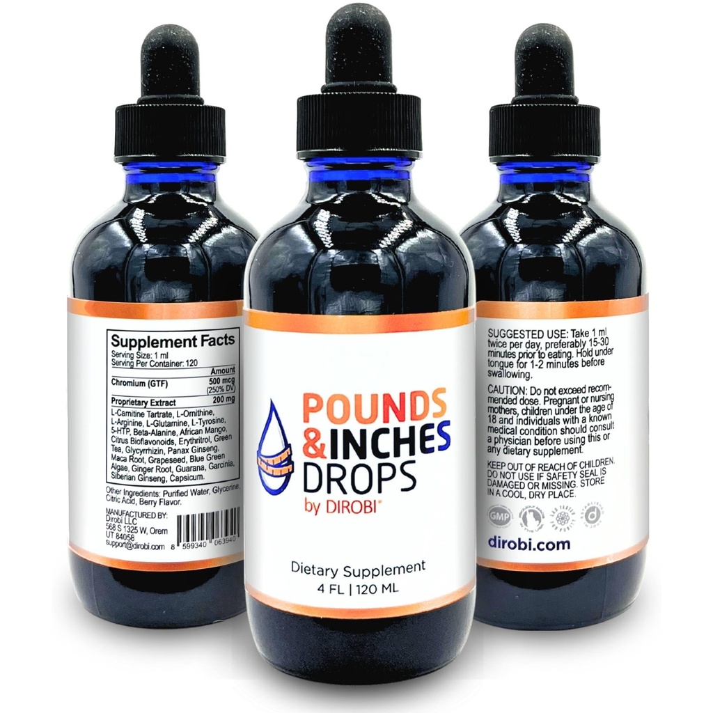 Dirobi Pounds and Inches Weight Management Drops, Supplément liquide pour les femmes et les hommes, Diet-Pill Alternative avec de délicieux arômes de bleuets