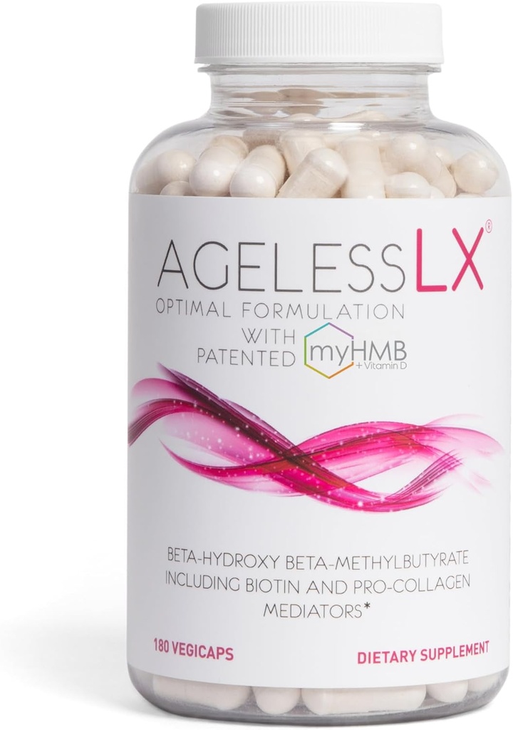 AgelessLX HMB Suppléments pour femmes - Collagen Enhancer Capsules - Anti-Age pour 40 + Lean Muscle Builder - Biotine, supplément Vitamine D3 K2 pour la peau jeune - 60 portions