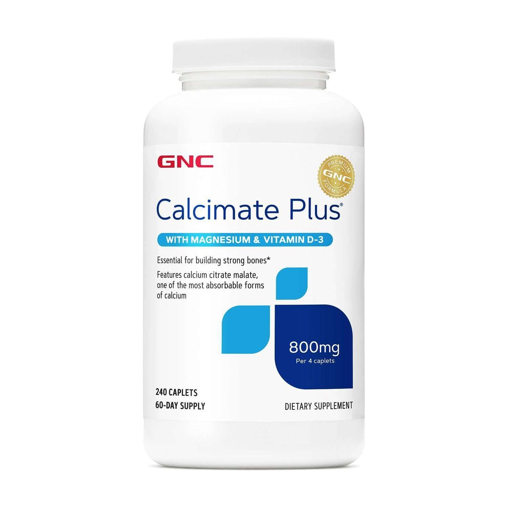Supplément GNC Calcimate Plus 800mg, soutient les os forts, améliore l'absorption de calcium, 60 portions