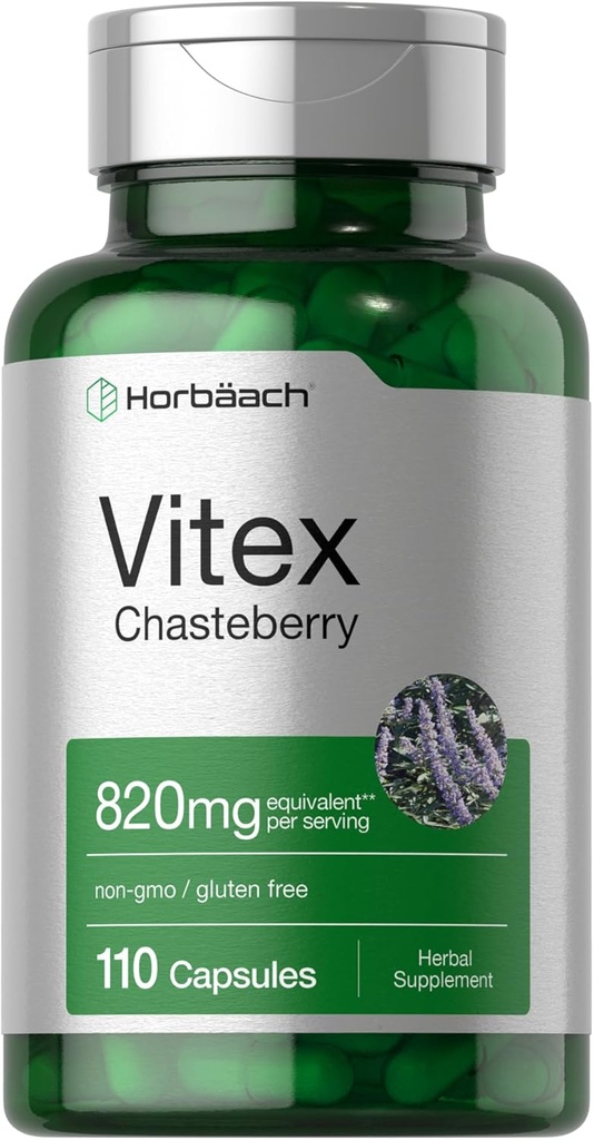 Horbäach Vitex Berry 820mg. 110 Capsules.com Supplément de chasteberry pour les femmes.