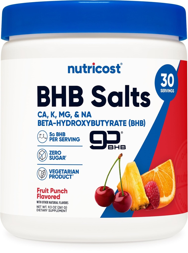 Nutricost BHB Salts Drink Mix (30 Servings, Fruit Punch Flavored) (5G BHB Per Serving) - 0G Total Sugars, Vegetarian Product