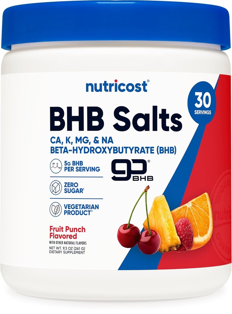 Nutricost BHB Salts Mélange de boissons (30 portions, punch de fruits aromatisés) (5G BHB par portion) - 0G Total sucres, produit végétarien