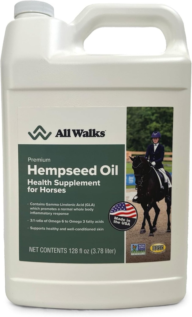 Toutes les promenades Huile de chanvre, 1 Gallon, Supplément santé pour chevaux, Soutien pour une peau saine et bien conditionnée