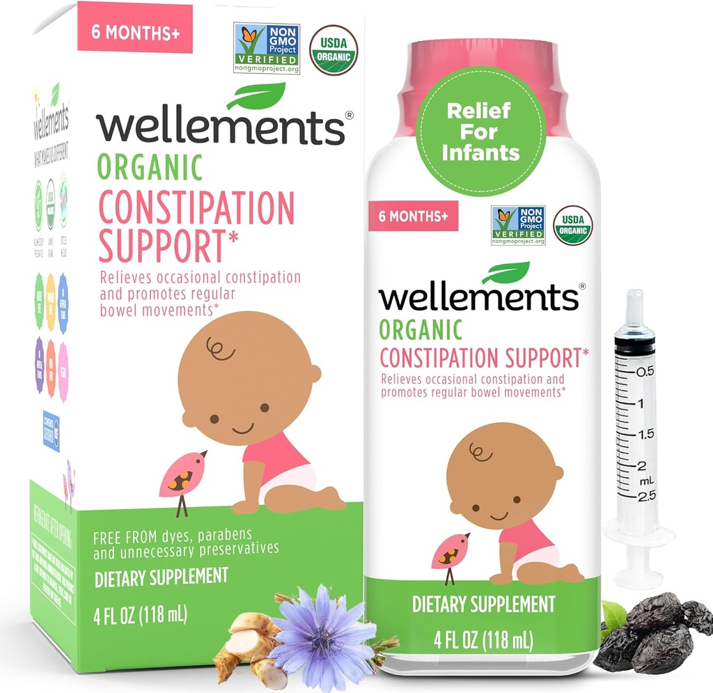 Wellements Soutien à la constipation biologique pour les bébés et les tout-petits de 6 mois et plus (4 Fl Oz)