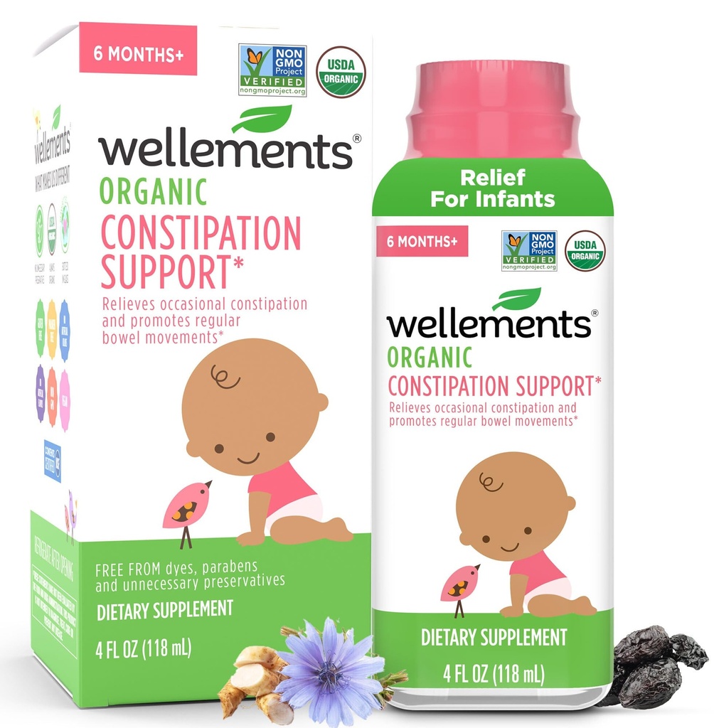 Wellements Soutien à la constipation biologique pour les bébés et les tout-petits de 6 mois et plus (4 Fl Oz)
