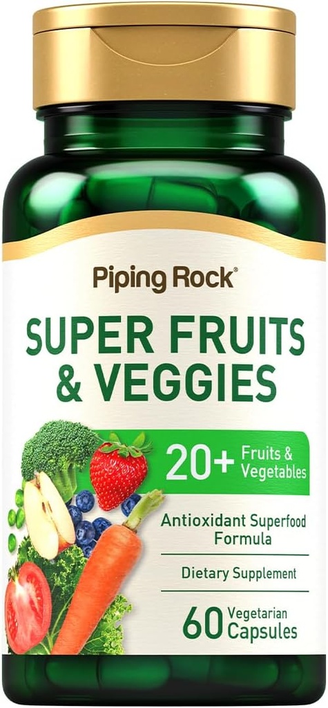 Piping Rock Fruits and Veggies Supplement | 60 Capsules | Superfood Fruit and Vegetables Vitamins | with Prebiotic Blend | Vegetarian Formula | Non-GMO, Gluten Free