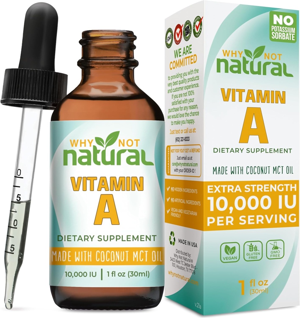 Pourquoi pas la vitamine A naturelle gouttes 10000 UI - Palmitate de rétinyl liquide avec huile de noix de coco MCT, VIT végétalien un supplément pour la peau - 1 oz sublingual Tincture