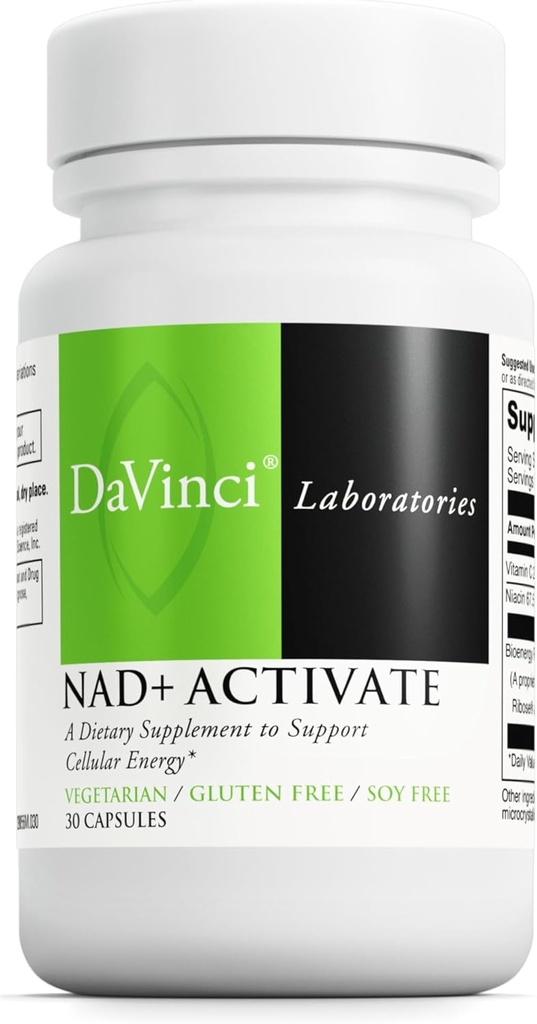 DAVINCI Labs NAD+ Active - Supplément NAD avec vitamine C et niacine - Aide à soutenir la santé cérébrale, l'énergie cellulaire et plus* - Végétarien, sans gluten et sans soja - 30 capsules