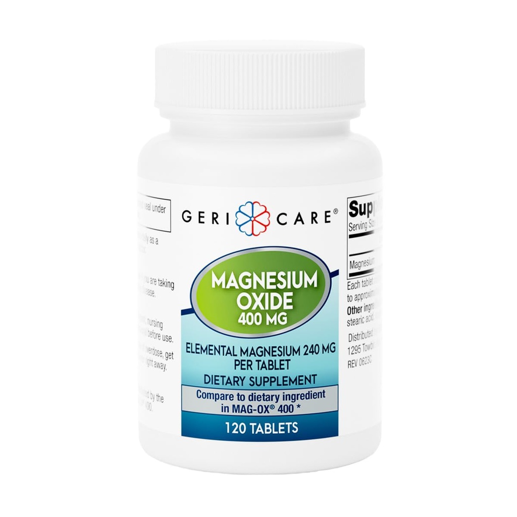 Supplément d'oxyde de magnésium GeriCare 240 mg - Magnésium élémentaire, 120 comprimés enduits – soutien minéral essentiel - favorise la santé vasculaire, la force osseuse et la fonction musculaire (paquet de 1)