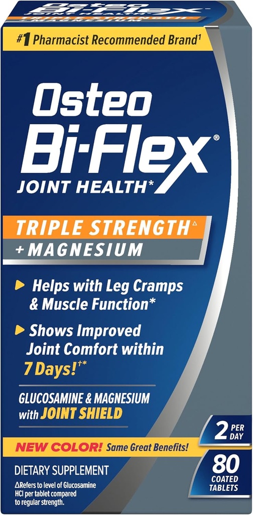 Osteo Bi-Flex Triple Strength Joint Supplément avec Glucosamine & Magnésium, sans gluten, 80 comprimés