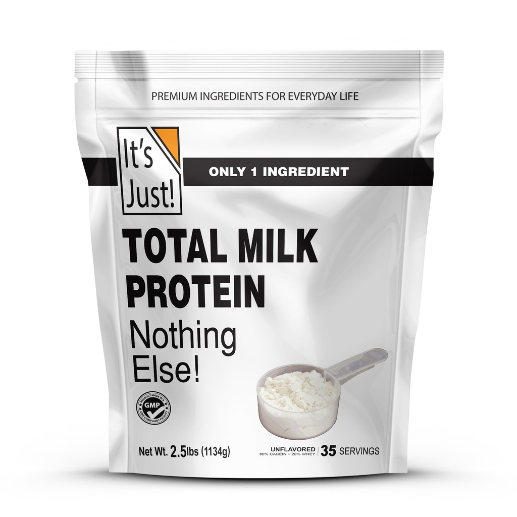 It's Just! - Total Milk Protein Concentrate Powder (Contains: 80% Casein / 20% Whey), Heavy Metal Tested, No Added Flavors, Non-GMO, Gluten Free (2.5 Pound, Unflavored)
