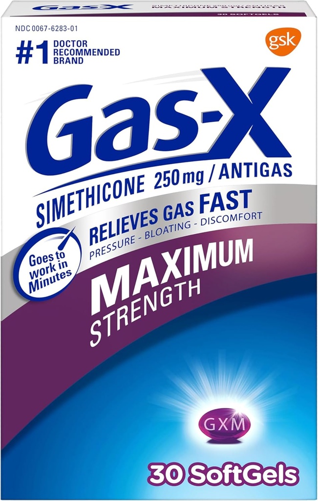 Gas-X Relief de gaz maximal Softgels avec Siméthicone 250 mg - 30 Compte