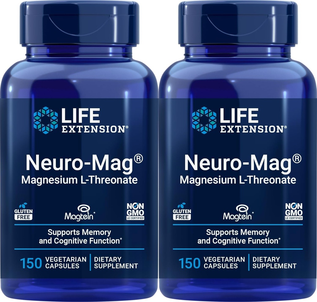 Life Extension Neuro-Mag 150 Vegetarian Capsules (Pack of 2), Magnesium L-Threonate, Magtein Supplement