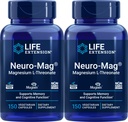 Prolongation de vie Neuro-Mag 150 Capsules végétariennes (paquet de 2), Magnésium L-Thréonate, Supplément de Magtéine